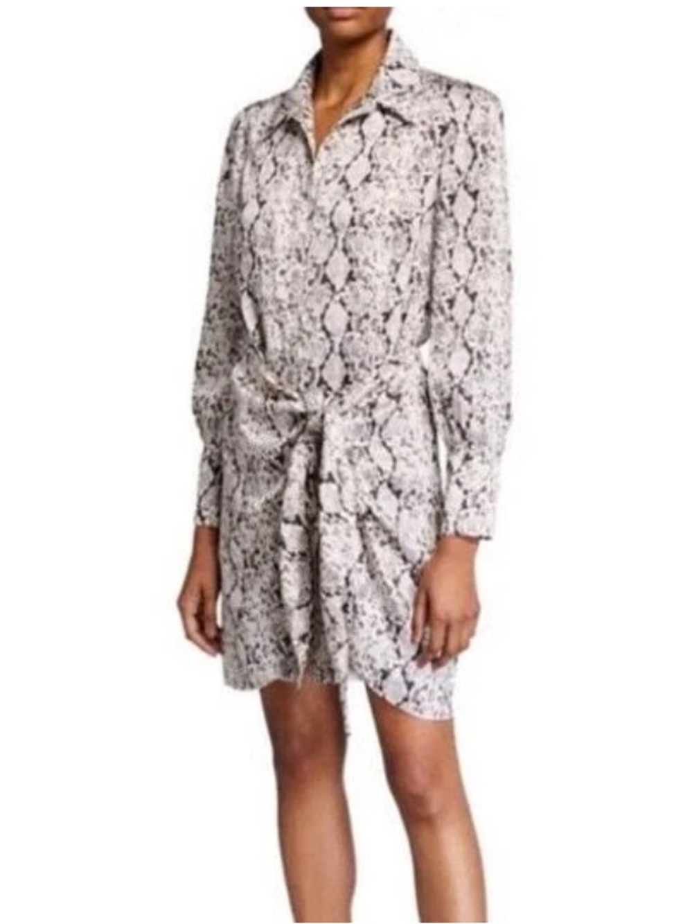 cinq a sept Snake-Print Tie-Waist Mini Dress - White, Gray | 6